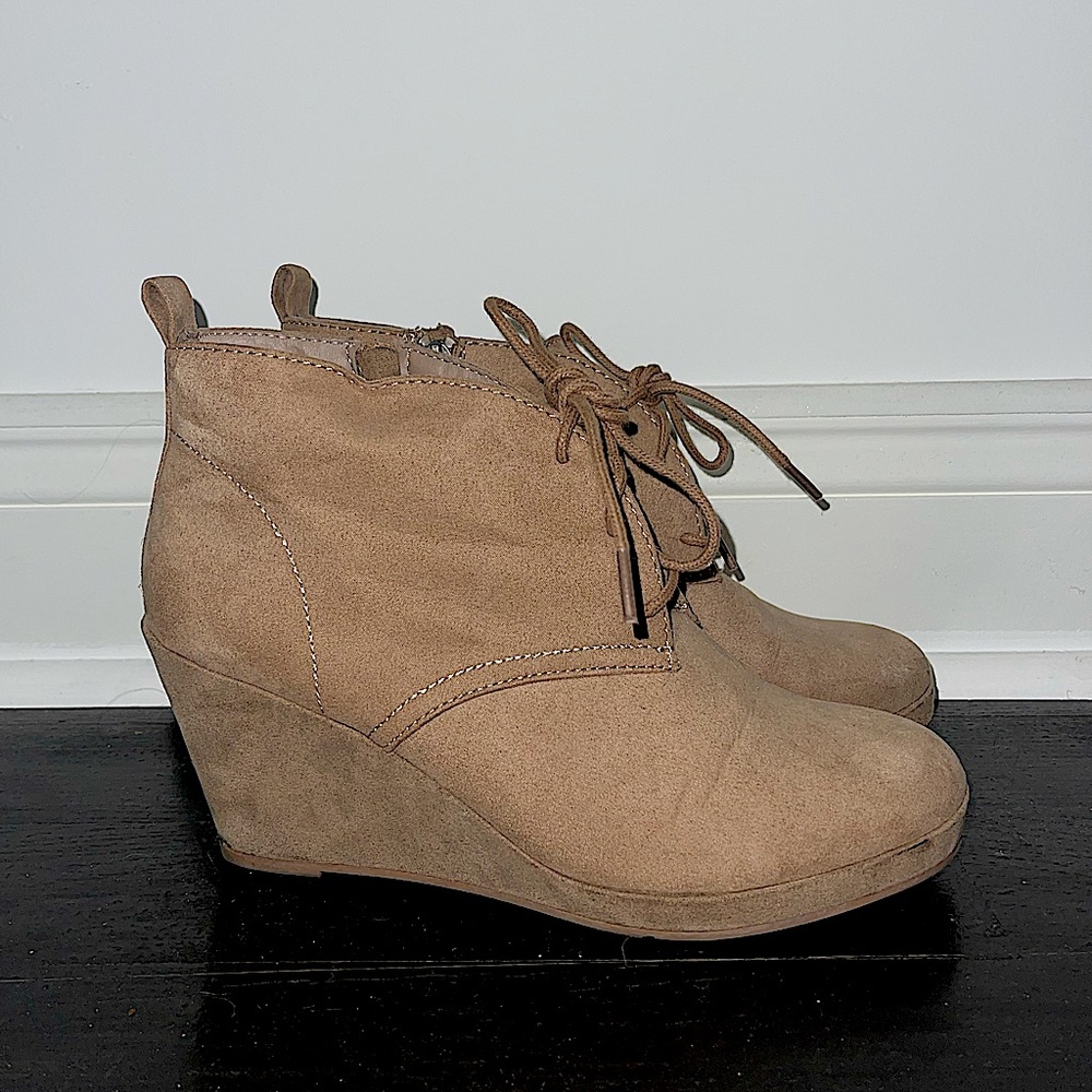 Tan Suede Lace Up Booties Ankle Boots